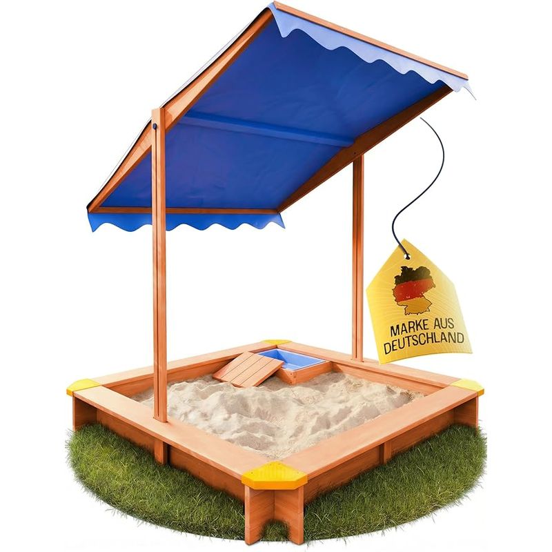 Sandkasten-Sandpit with Roof (UV80+) & Mud Kitchen 140 x 140 cm-FRIEDO